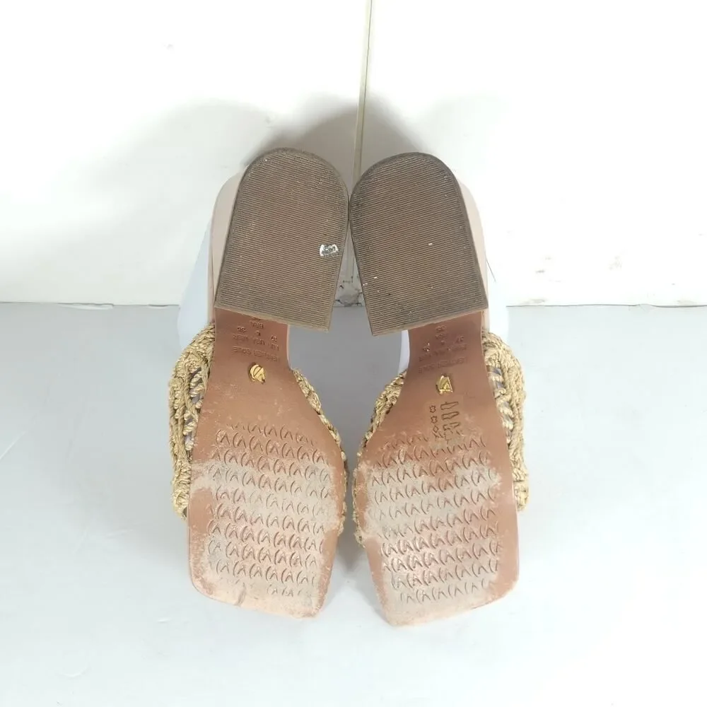 Vicenza Anthropologie Women's US6 Tan Woven Raffia Block Heel Slide Sandals